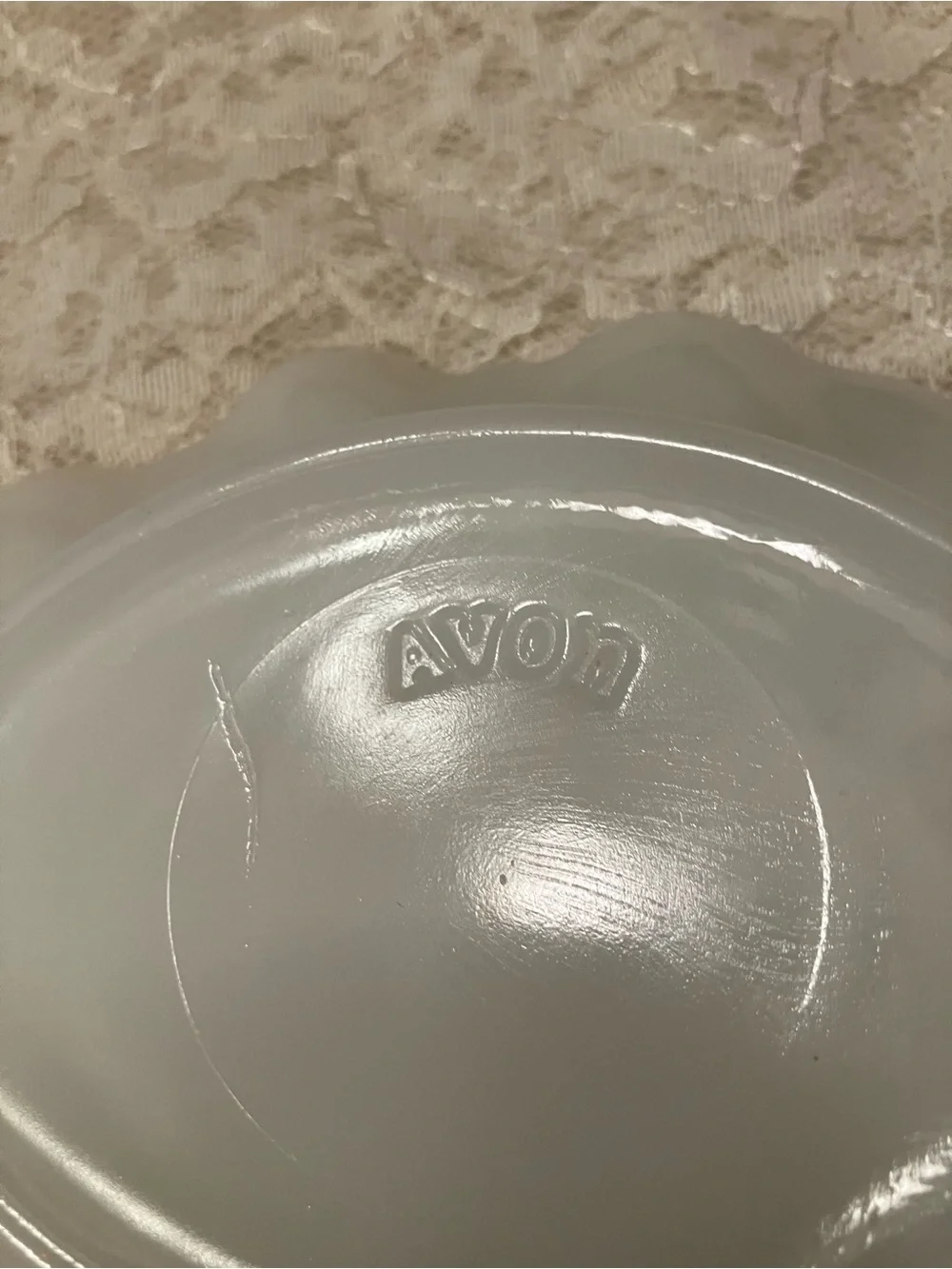 AVON SIGNED MILK GLASS TRINKET OR SOAP DISH